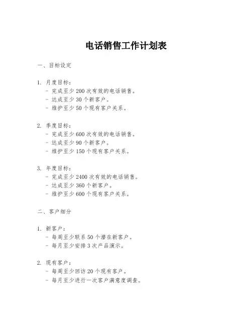 电话销售工作计划表