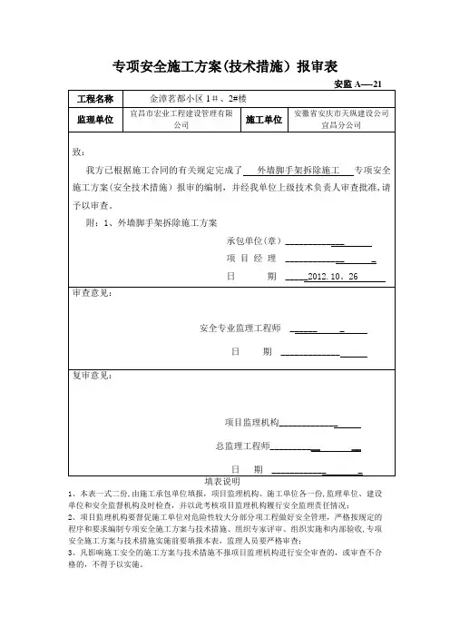专项安全施工方案报审表