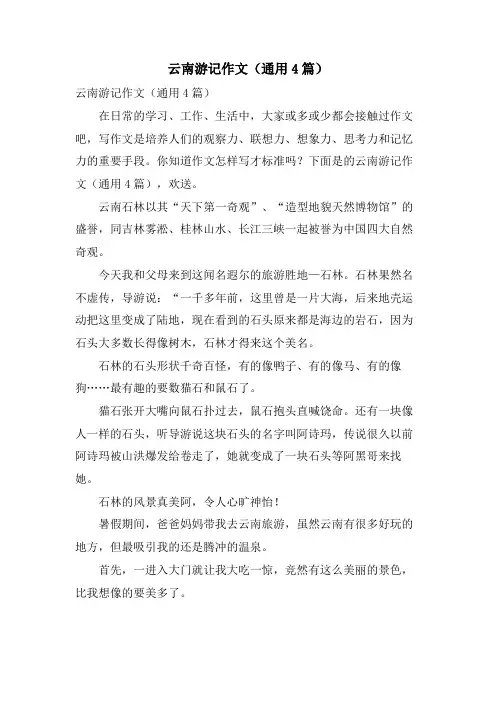云南游记作文(通用4篇)