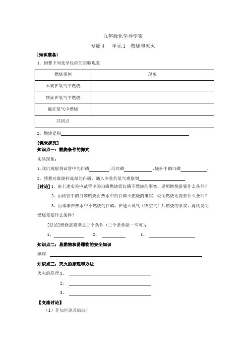 燃烧和灭火导学案