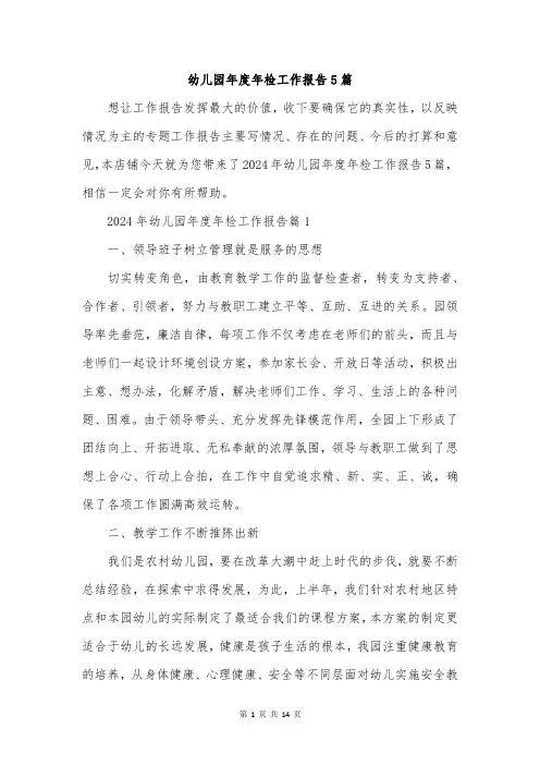 幼儿园年度年检工作报告5篇
