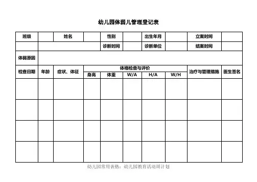 幼儿园常用实用表格：体弱儿管理记录表