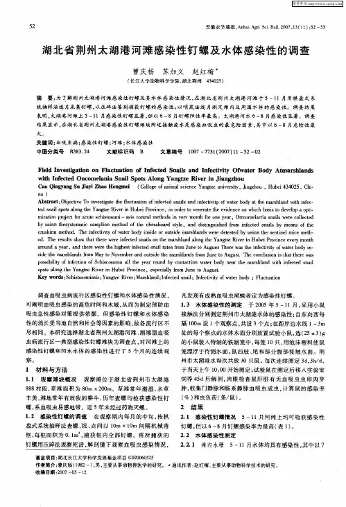 湖北省荆州太湖港河滩感染性钉螺及水体感染性的调查