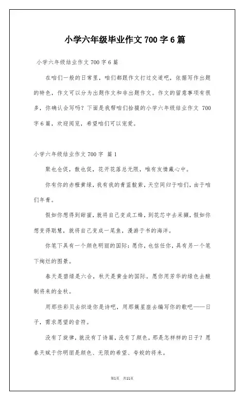 小学六年级毕业作文700字6篇