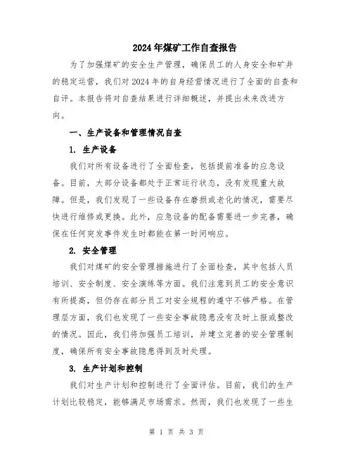2024年煤矿工作自查报告