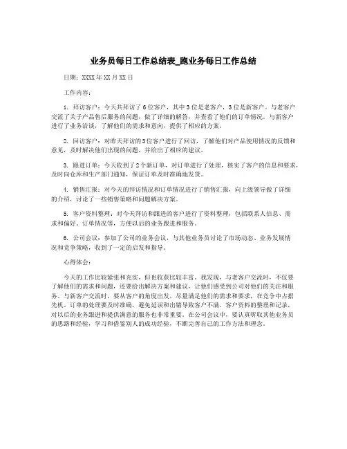 业务员每日工作总结表_跑业务每日工作总结