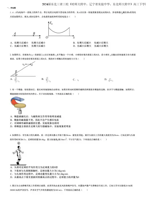 2024届东北三省三校(哈师大附中、辽宁省实验中学、东北师大附中)高三下学期第一次联合模拟考试物理试