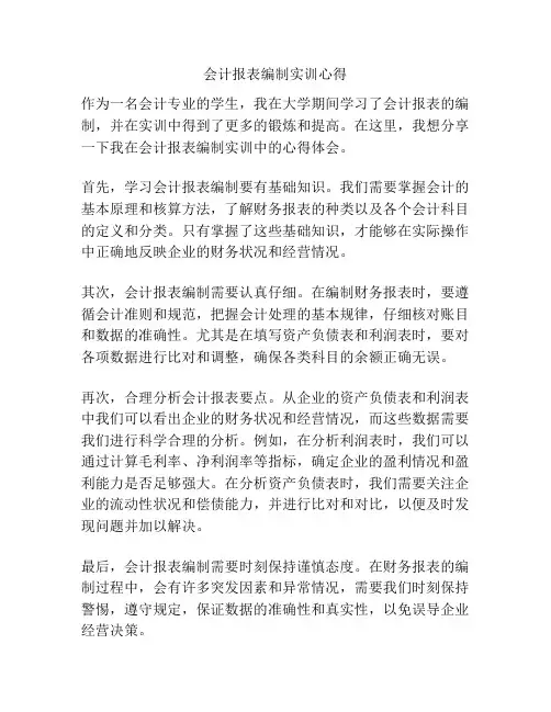 会计报表编制实训心得