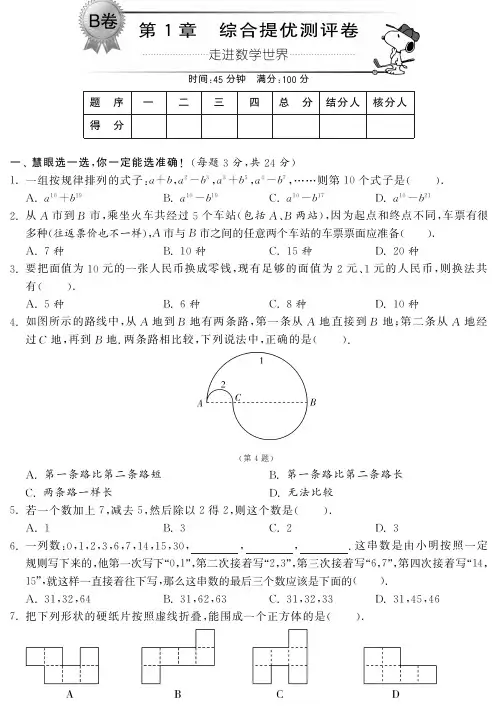 第1章综合提优测评卷(B卷)：走进数学世界