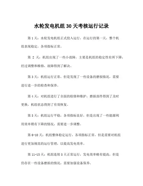水轮发电机组30天考核运行记录