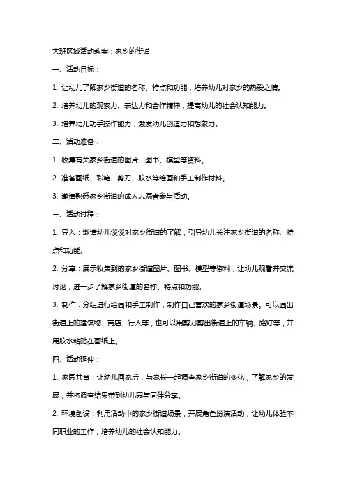 大班区域活动教案：家乡的街道