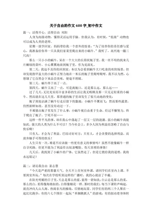 关于自由的作文600字_初中作文
