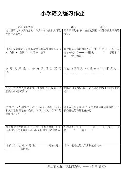 小学六年级语文拓展训练 (43)