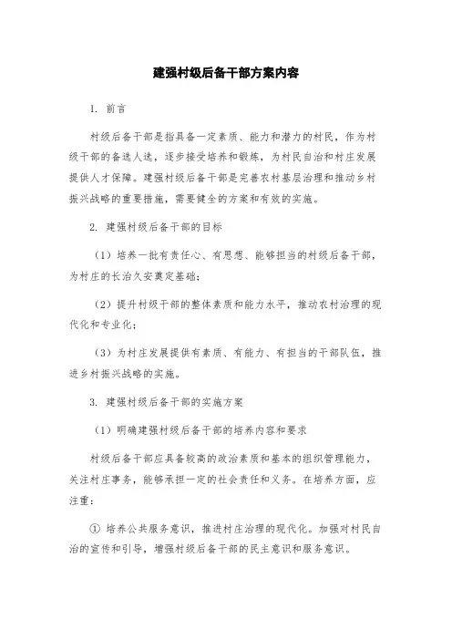 建强村级后备干部方案内容