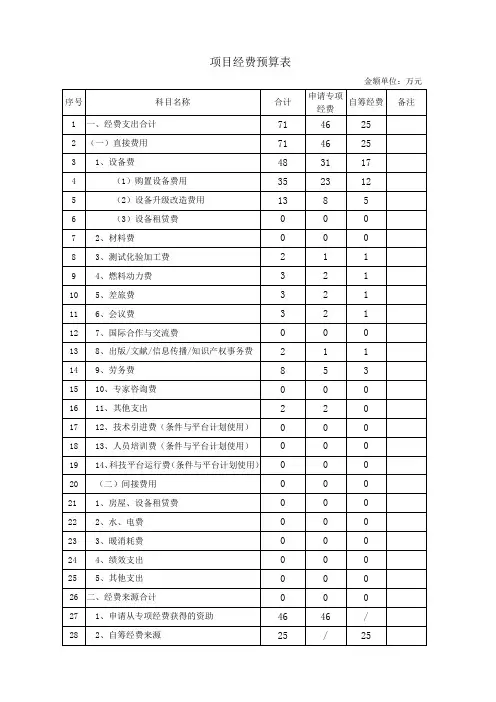 项目经费预算申报书