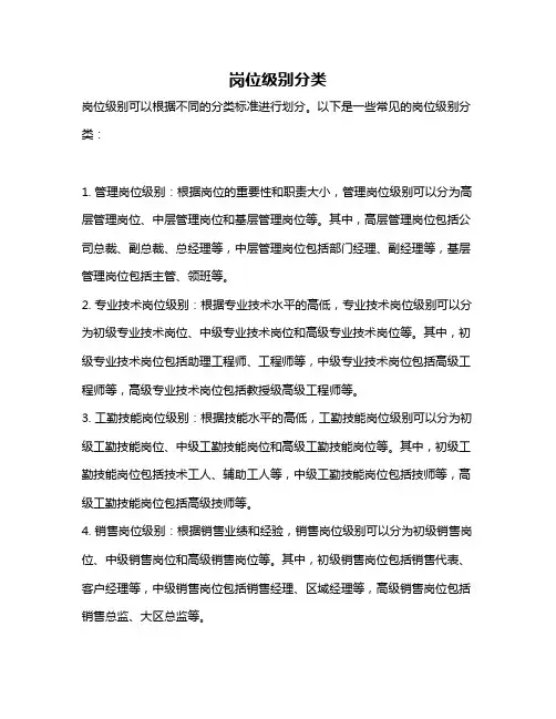 岗位级别分类