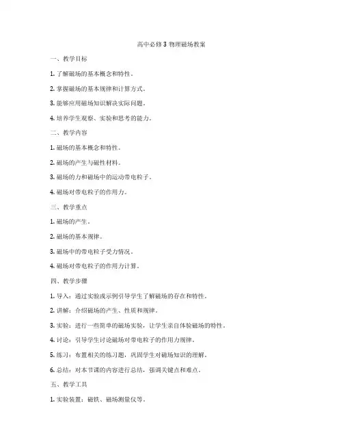 高中必修3物理磁场教案