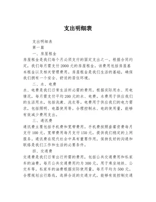 支出明细表2篇