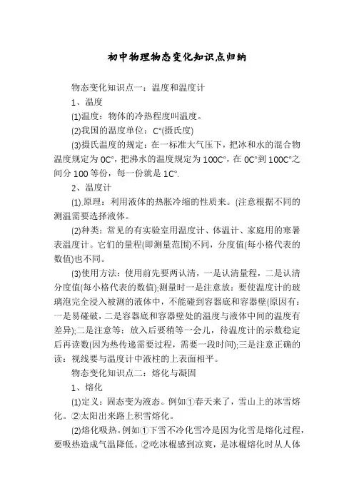 初中物理物态变化知识点归纳