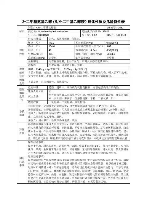 2-二甲基氨基乙醇(N-N-二甲基乙醇胺)的理化性质及危险特性表