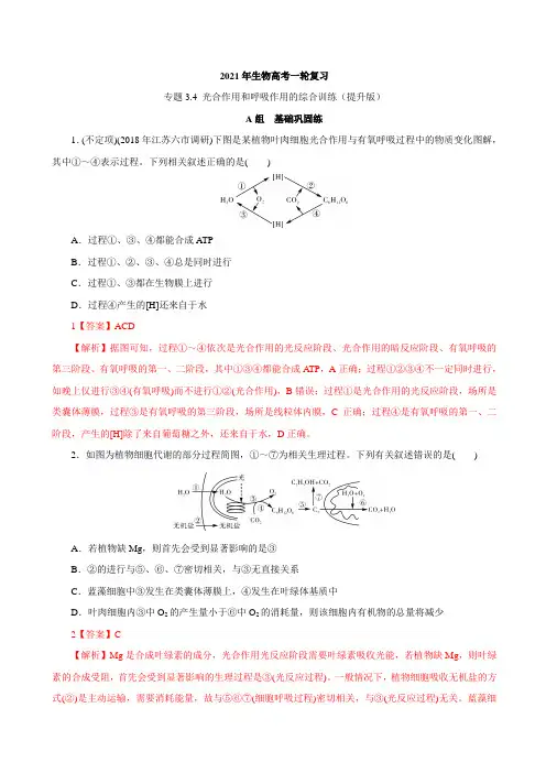 高中生物光合作用和呼吸作用的综合训练(必刷试题)-2021年高考生物大一轮复习紧跟教材(解析版)