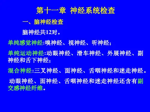 第十一章 神经系统检查 一、脑神经检查 脑神经共12对.单纯感.