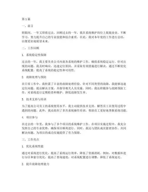 系统维护年度个人总结(3篇)