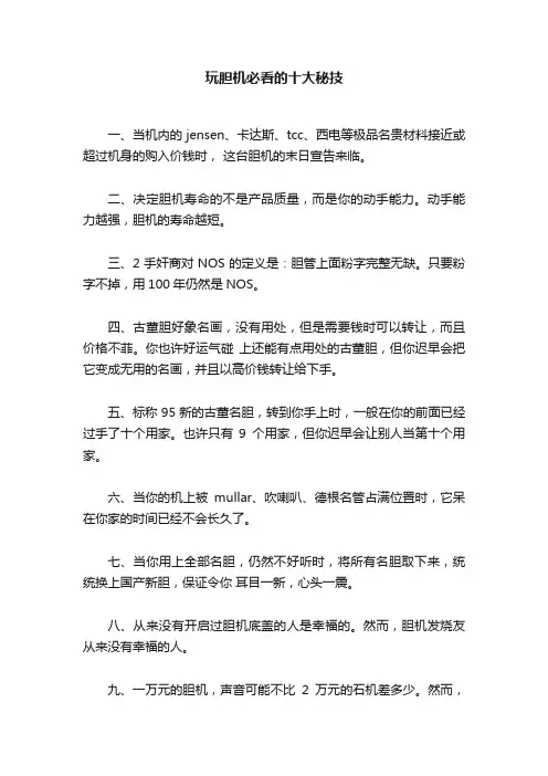 玩胆机必看的十大秘技