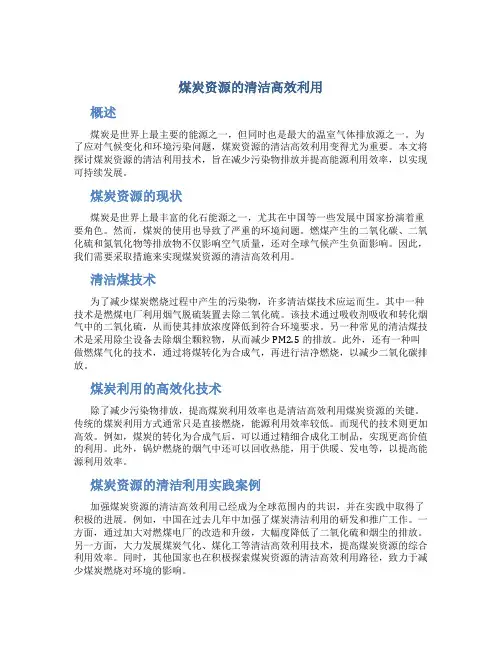 煤炭资源的清洁高效利用