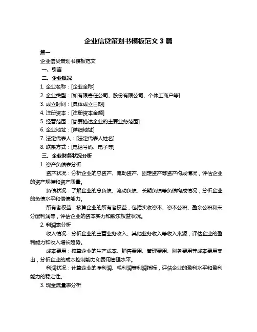 企业信贷策划书模板范文3篇