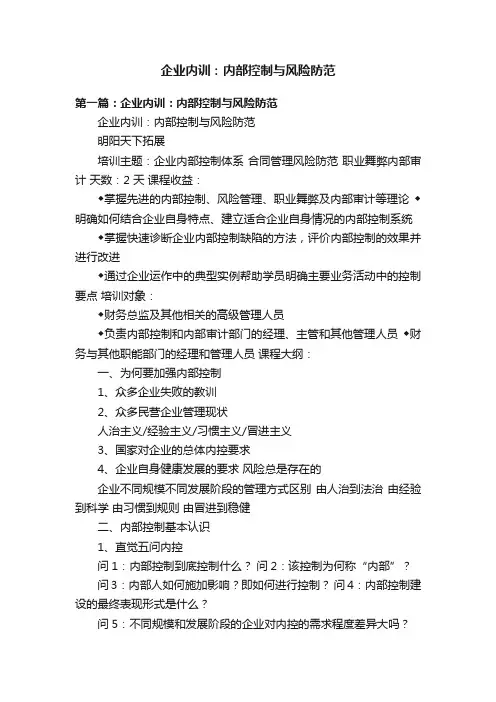企业内训：内部控制与风险防范