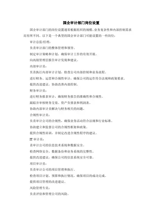 国企审计部门岗位设置