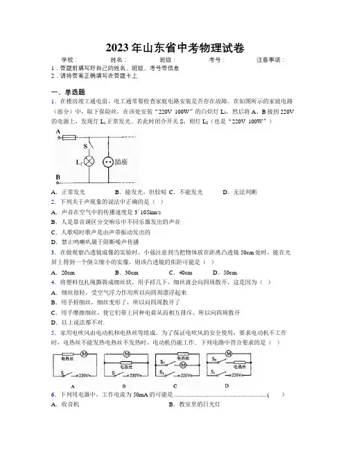 2023年山东省中考物理试卷附解析
