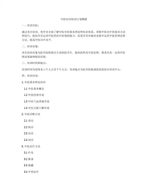 中医知识培训计划模板