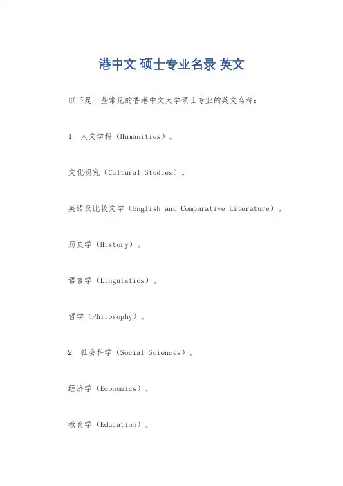 港中文 硕士专业名录 英文
