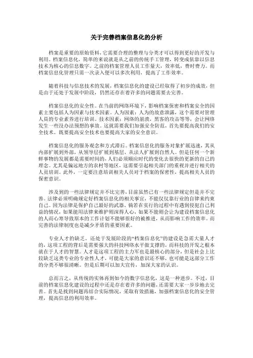 关于完善档案信息化的分析