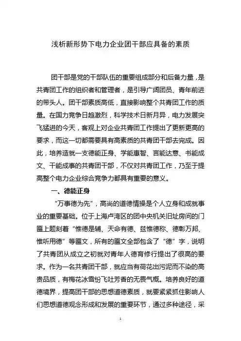 浅析新形势下电力企业团干部应具备的素质