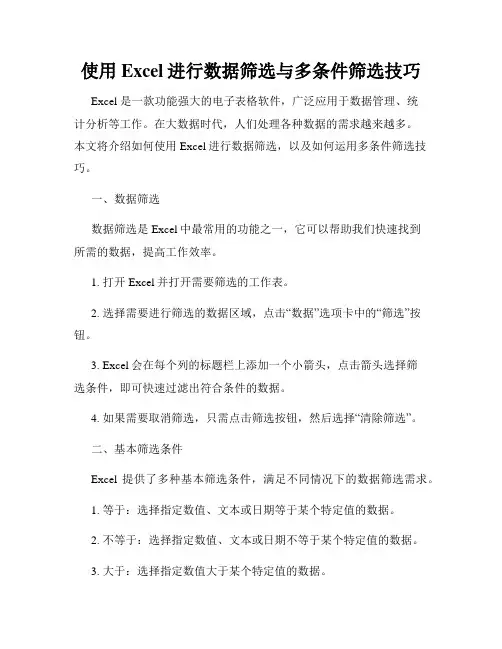 使用Excel进行数据筛选与多条件筛选技巧