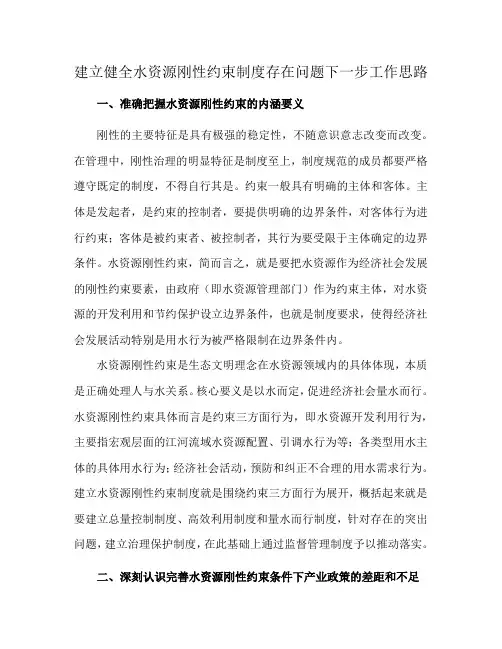 建立健全水资源刚性约束制度存在问题下一步工作思路