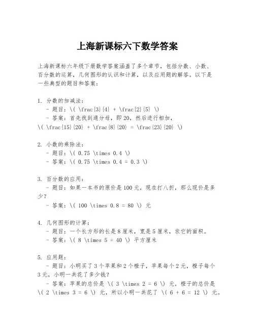 上海新课标六下数学答案