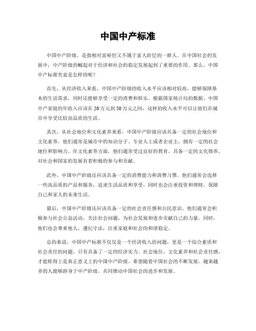 中国中产标准