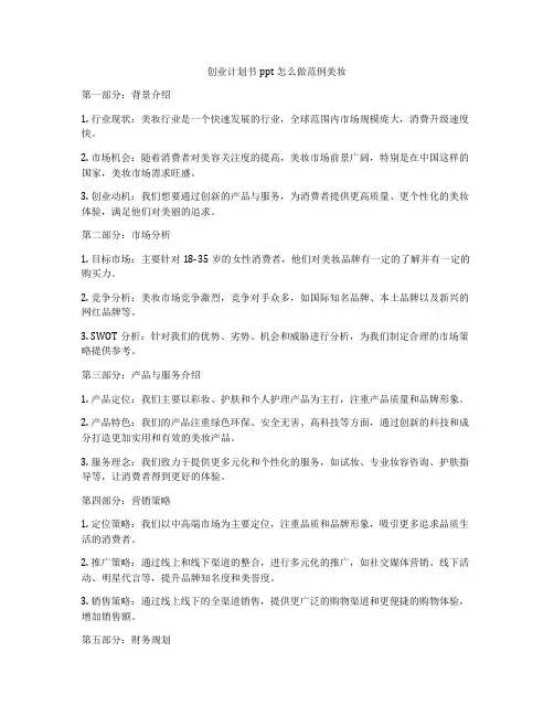 创业计划书ppt怎么做范例美妆