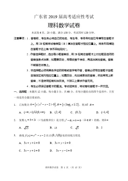 广东省2019届高考适应性考试理科数学试卷含答案