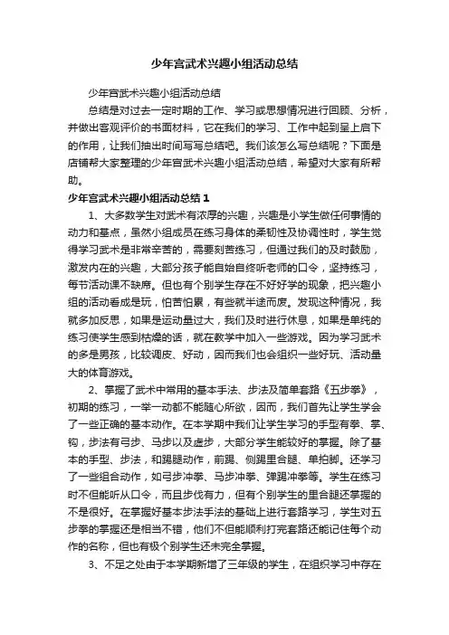 少年宫武术兴趣小组活动总结