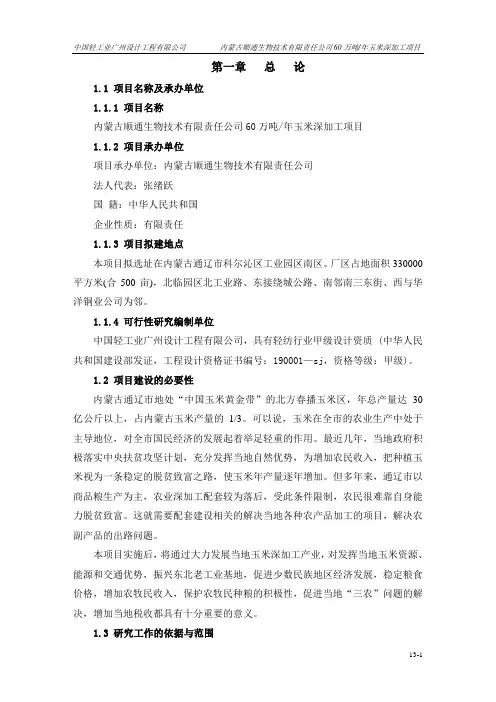 60万吨玉米深加工项目精讲