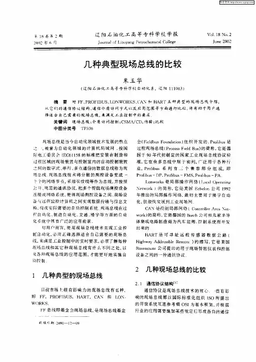 几种典型现场总线的比较