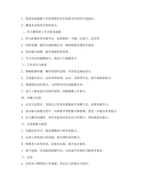 电视摄像总结提纲范文