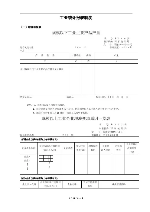 工业统计报表制度