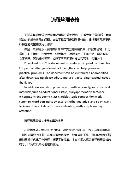 流程梳理表格