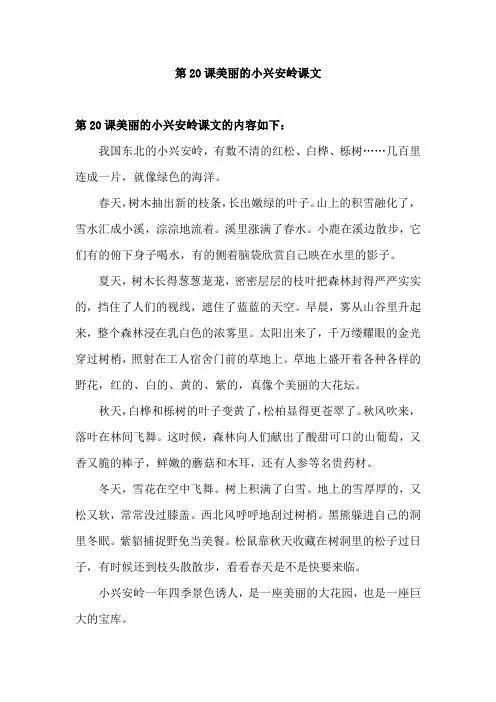 第20课美丽的小兴安岭课文